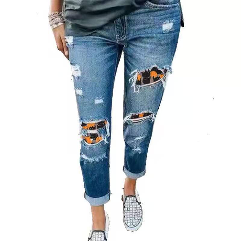 Women's Boyfriend Jeans with Creative Applications Ivyshape