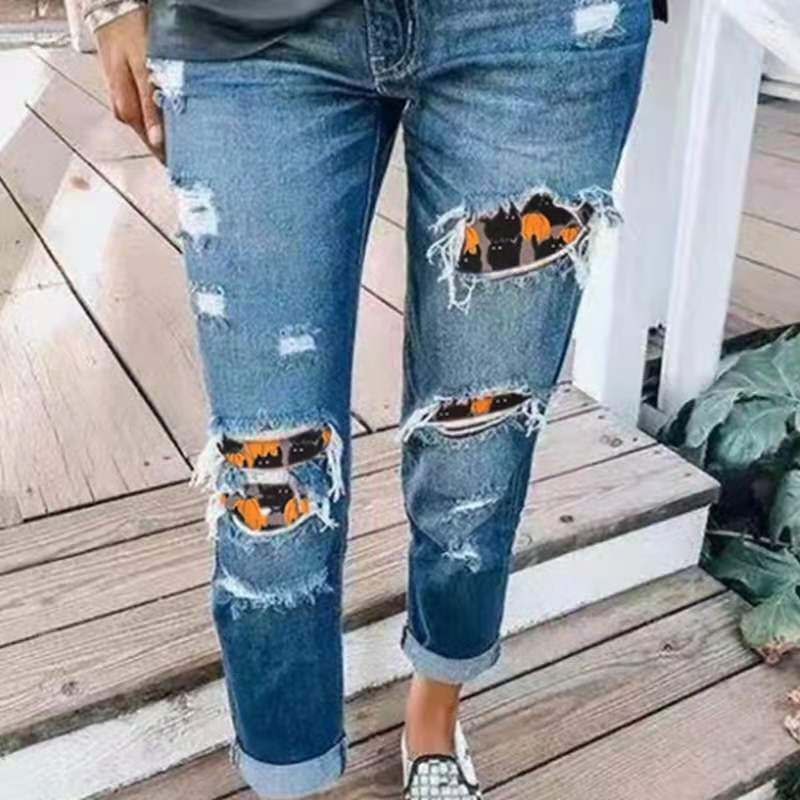 Women's Boyfriend Jeans with Creative Applications Ivyshape
