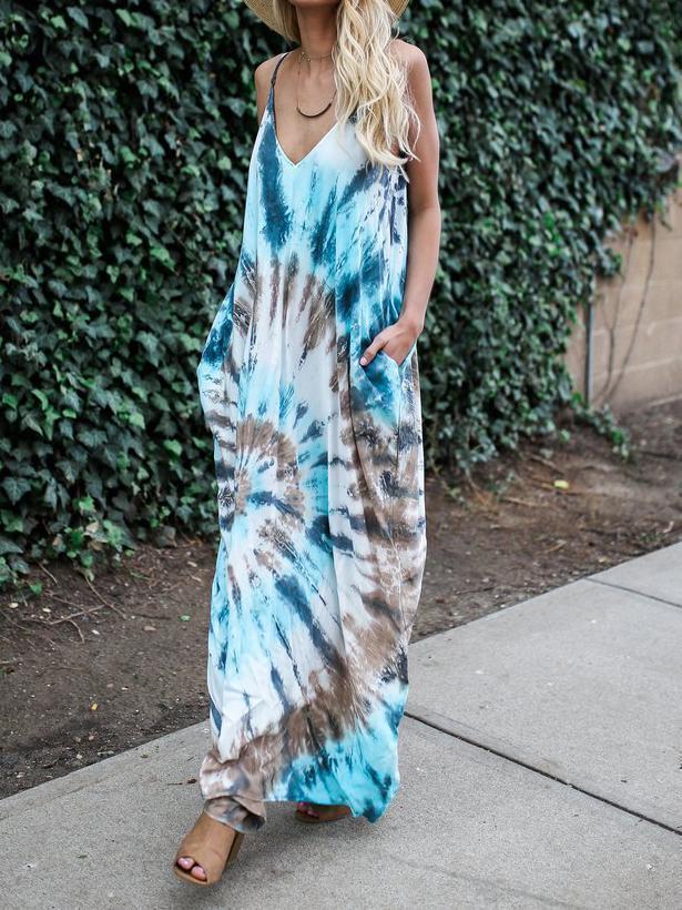 Strap Print Beach Maxi Dress