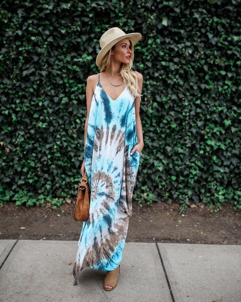 Strap Print Beach Maxi Dress