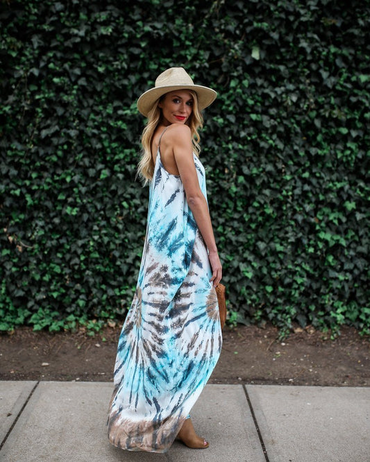 Strap Print Beach Maxi Dress