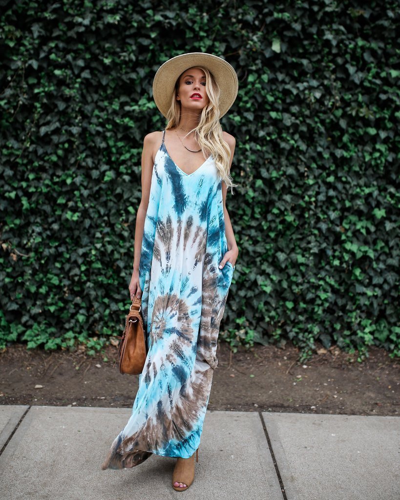 Strap Print Beach Maxi Dress