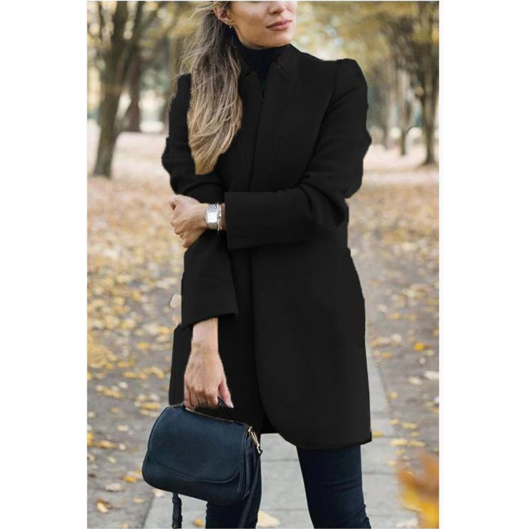 Ivyshape | Women's Buttonless Elegant Coat Oval Edge