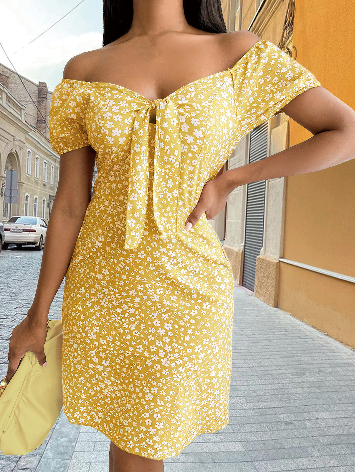 Ivyshape | V-Neck Backless Print Dress