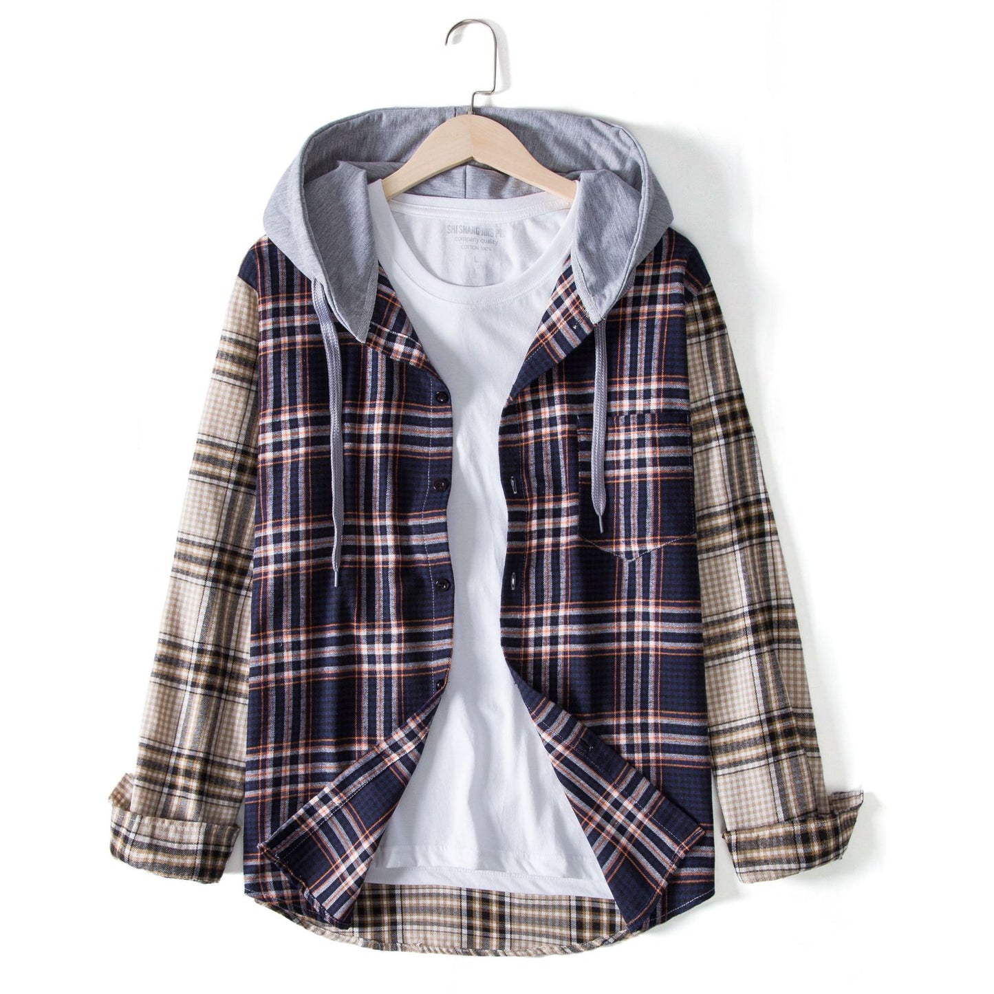 Men's Check Shirt Jacket with Integrated Hood and Comfortable Fit Ivyshape