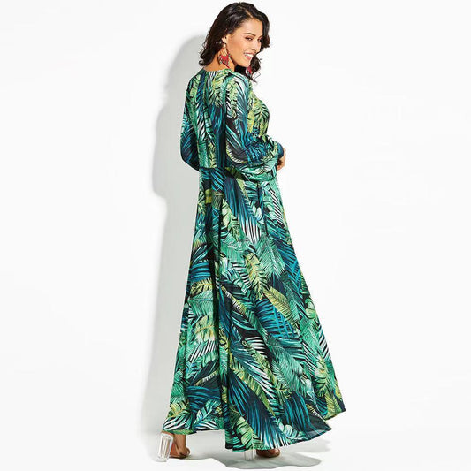 Ivyshape | Floral V-Neck Long Sleeve Maxi Dress