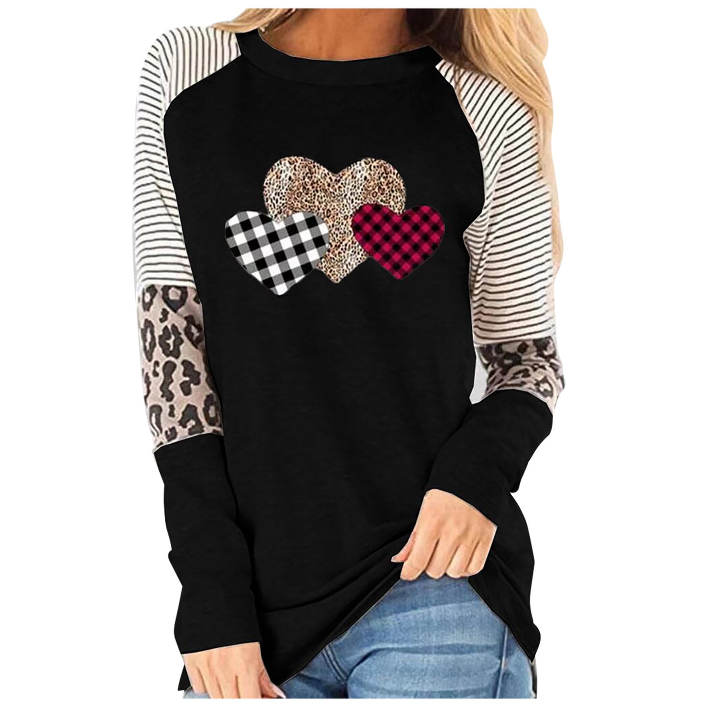 Women's raglan shirt with heart design and leopard detail Ivyshape