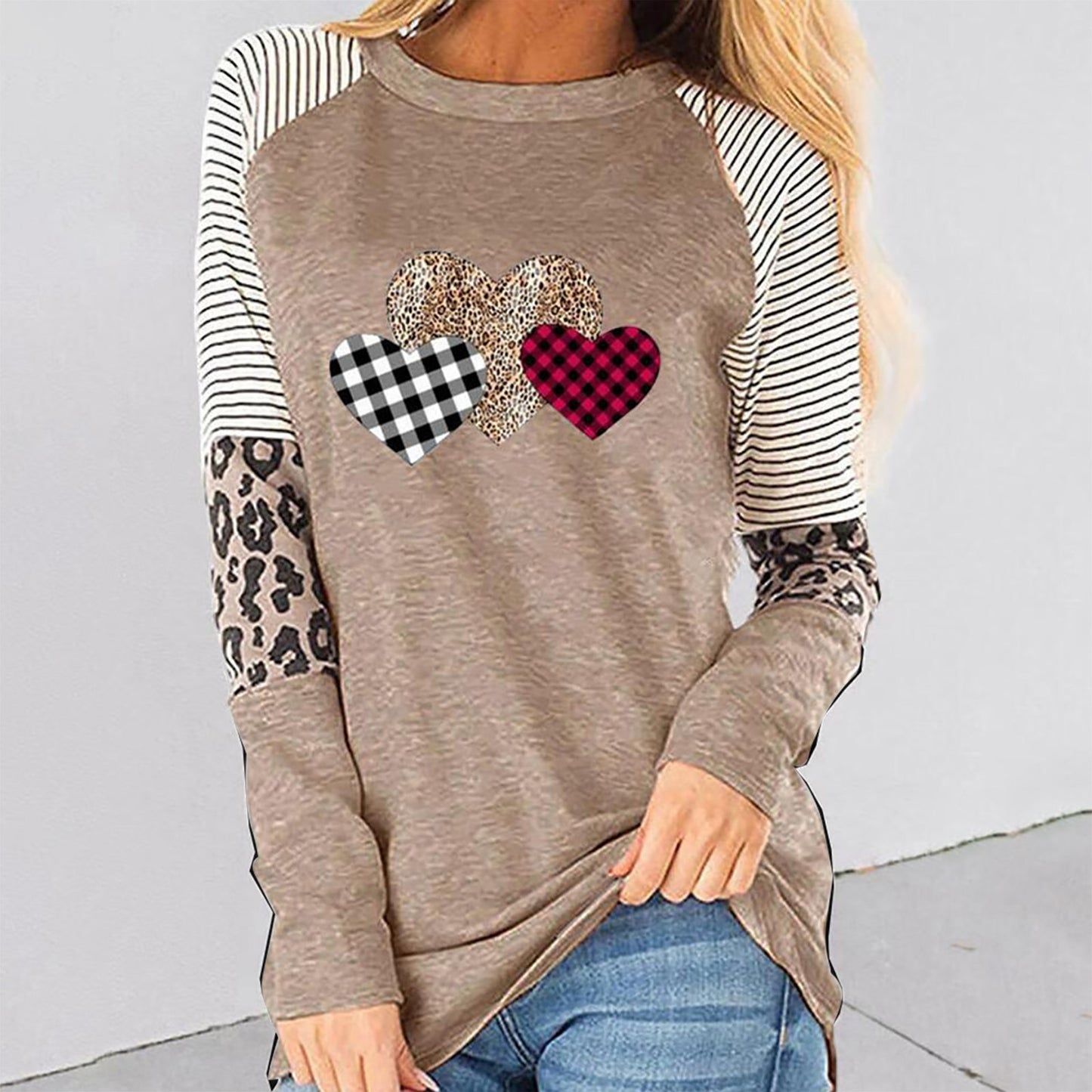 Women's raglan shirt with heart design and leopard detail Ivyshape