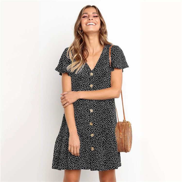 Women's summer dress with button placket and voluminous skirt Ivyshape