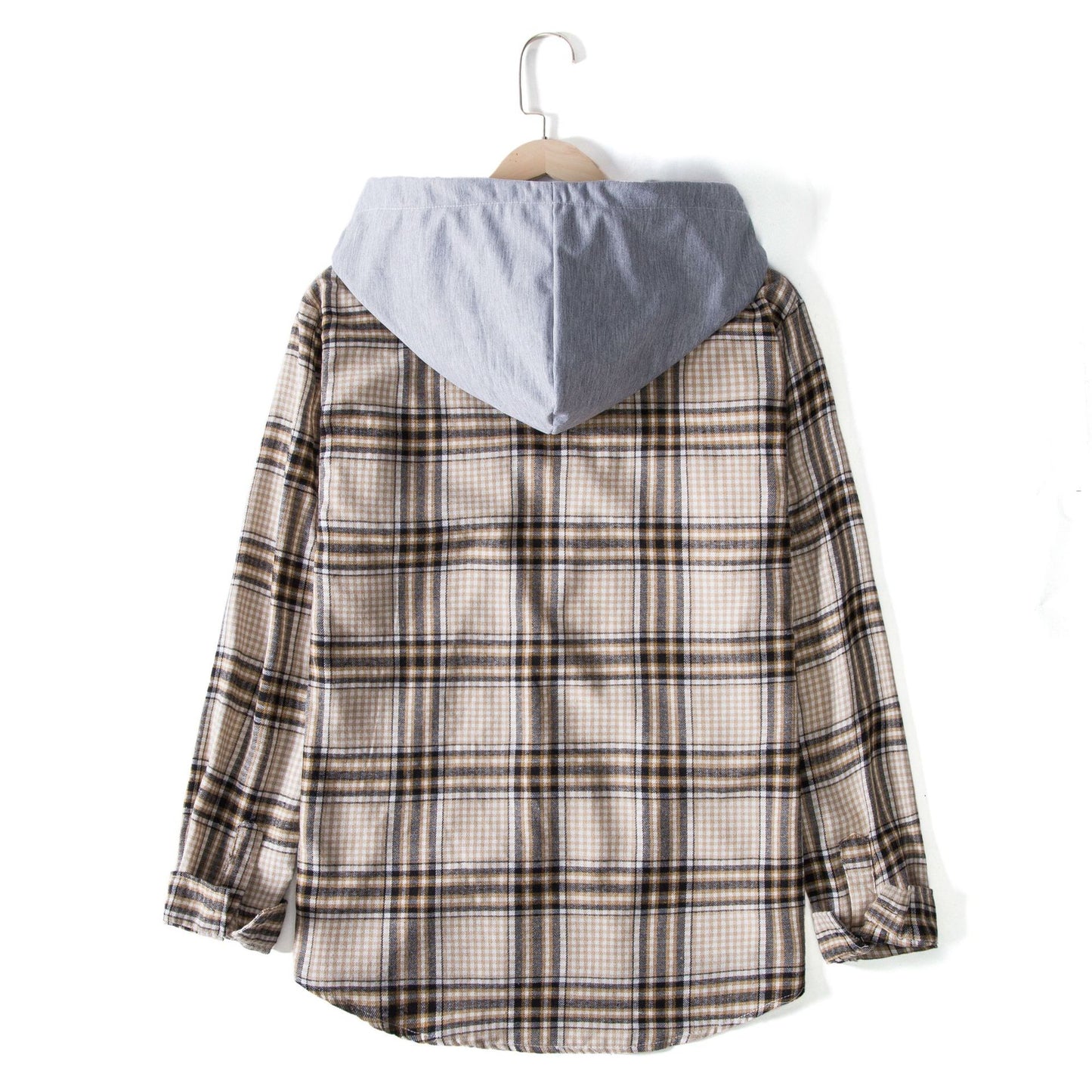 Men's Check Shirt Jacket with Integrated Hood and Comfortable Fit Ivyshape