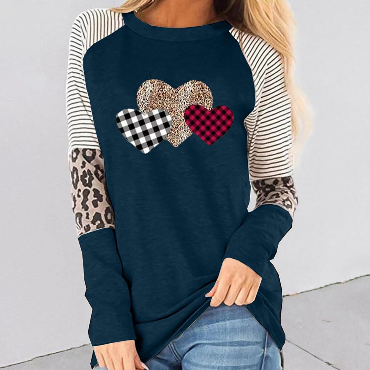 Women's raglan shirt with heart design and leopard detail Ivyshape