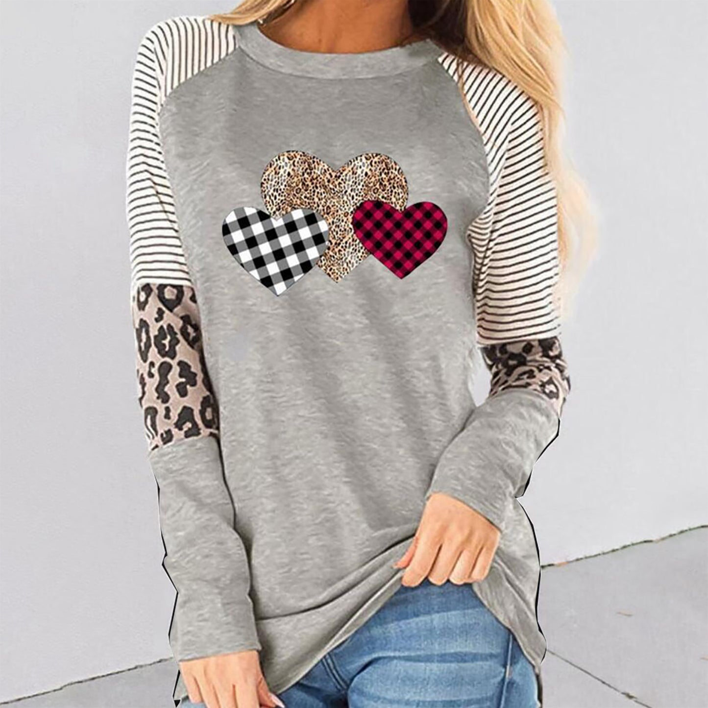 Women's raglan shirt with heart design and leopard detail Ivyshape