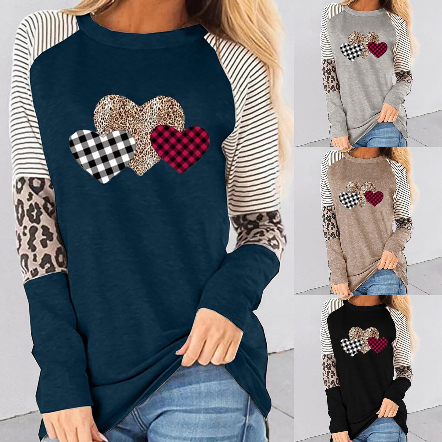 Women's raglan shirt with heart design and leopard detail Ivyshape