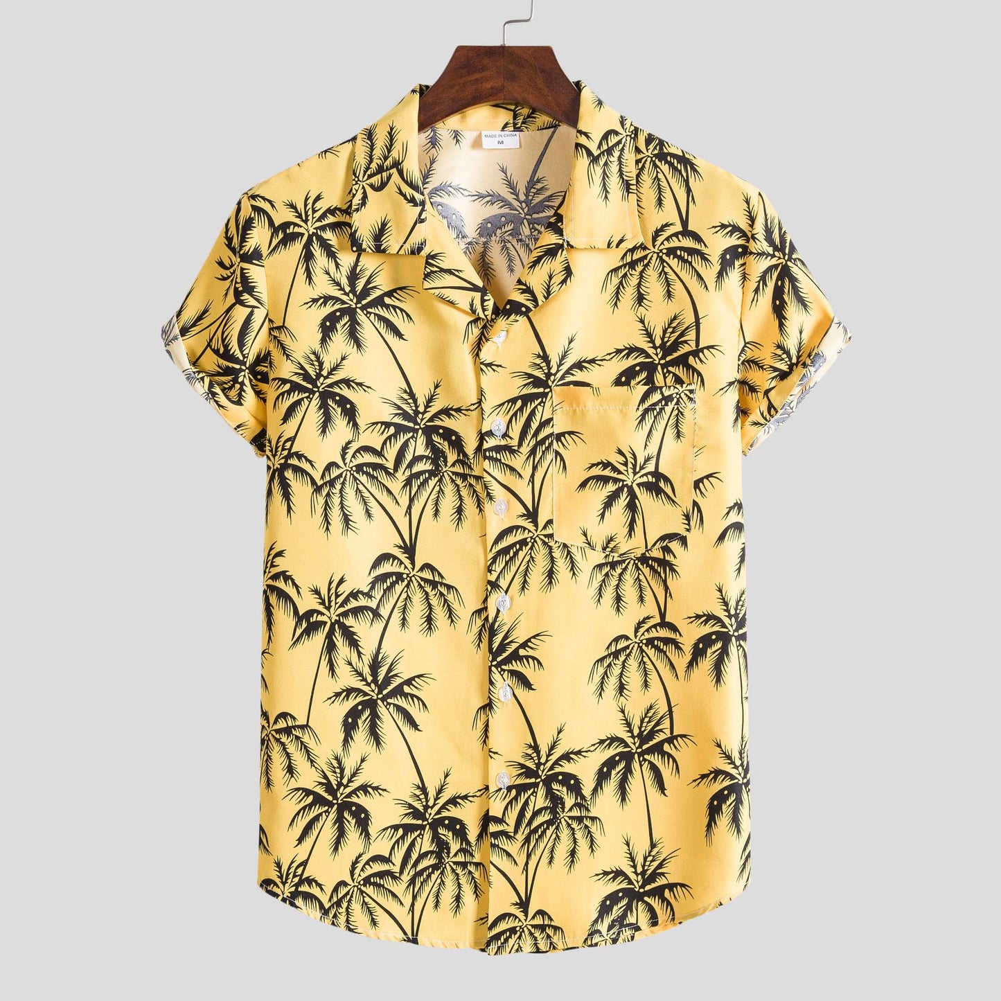 Men's short-sleeve shirt with tropical palm print and casual fit Ivyshape