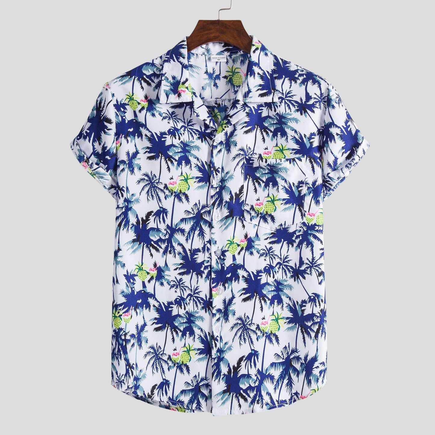 Men's Short Sleeve Shirt with Tropical Palm and Pineapple Print Ivyshape