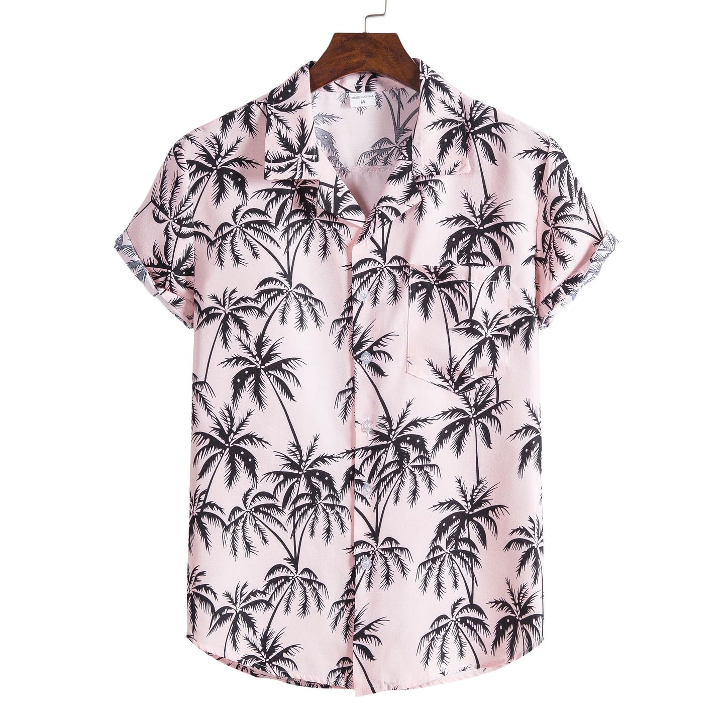 Men's short-sleeve shirt with tropical palm print and casual fit Ivyshape