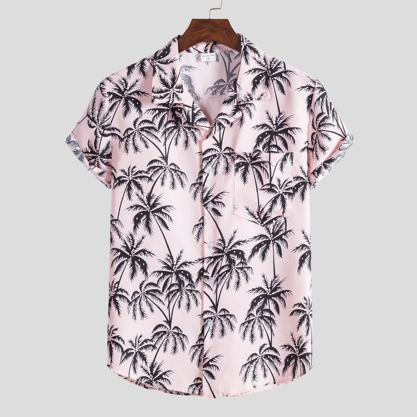 Men's short-sleeve shirt with tropical palm print and casual fit Ivyshape