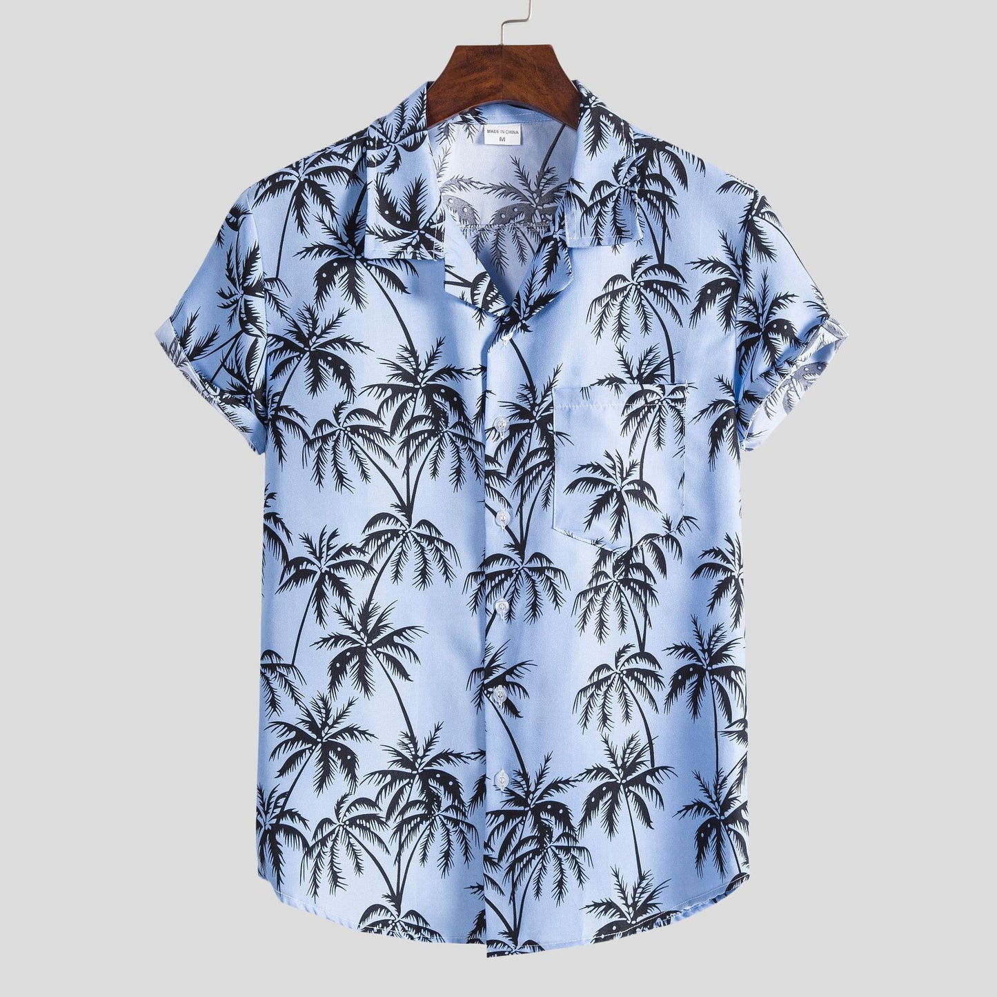 Men's short-sleeve shirt with tropical palm print and casual fit Ivyshape