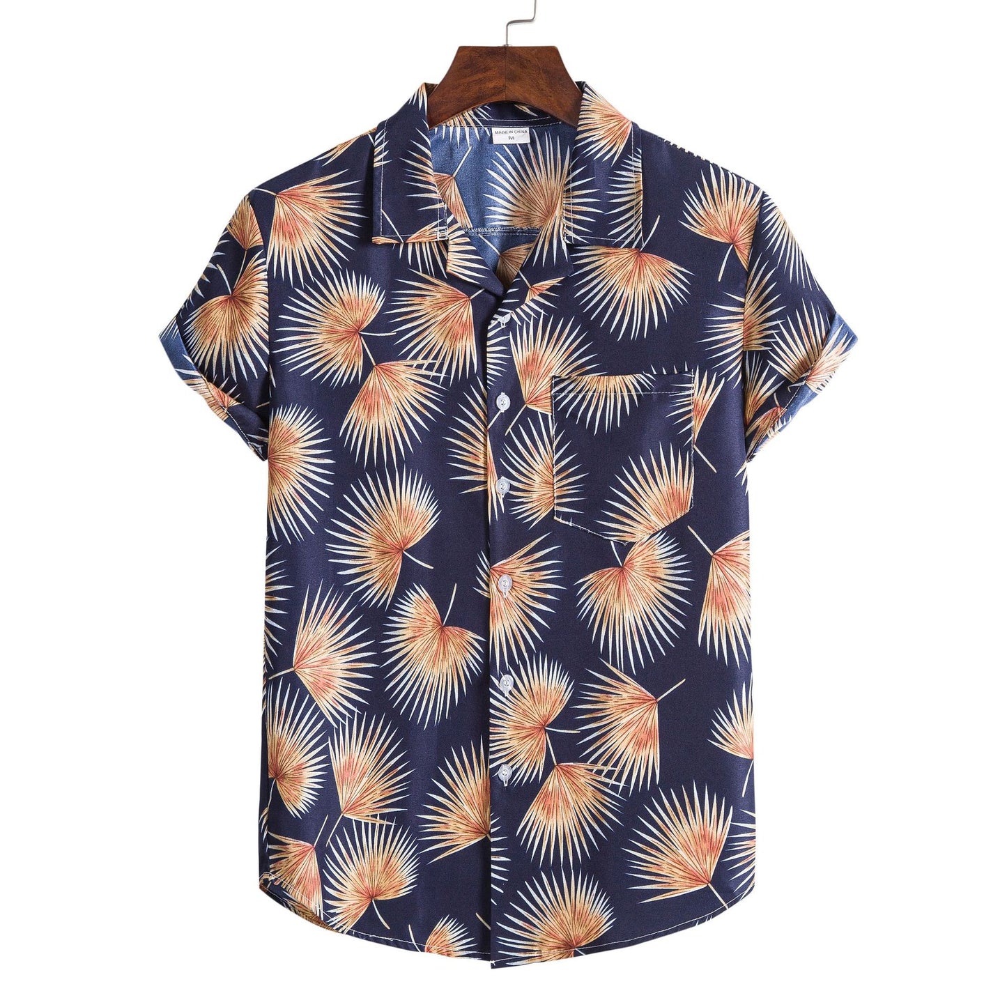 Men's short-sleeve shirt with tropical palm motif and casual fit Ivyshape