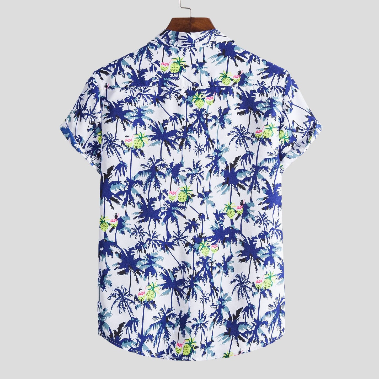 Men's Short Sleeve Shirt with Tropical Palm and Pineapple Print Ivyshape