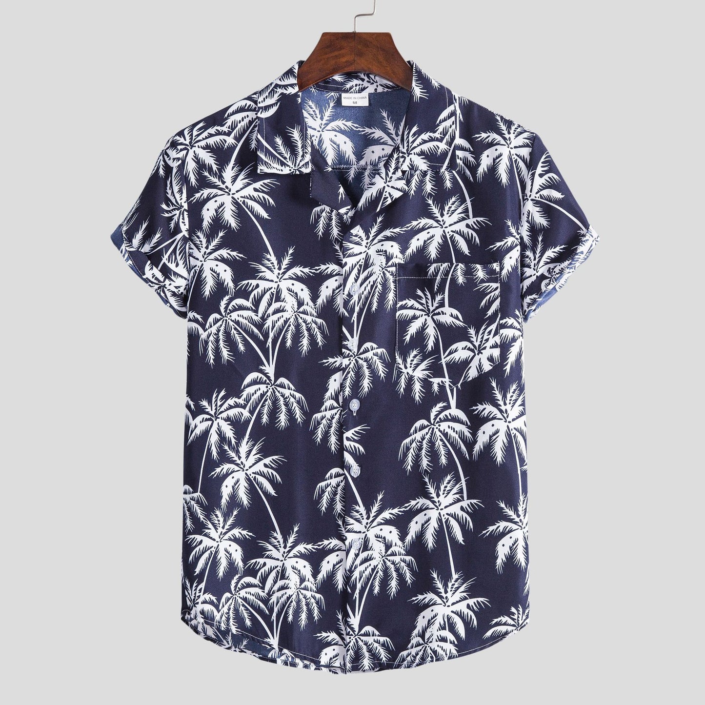 Men's short-sleeve shirt with tropical palm print and casual fit Ivyshape