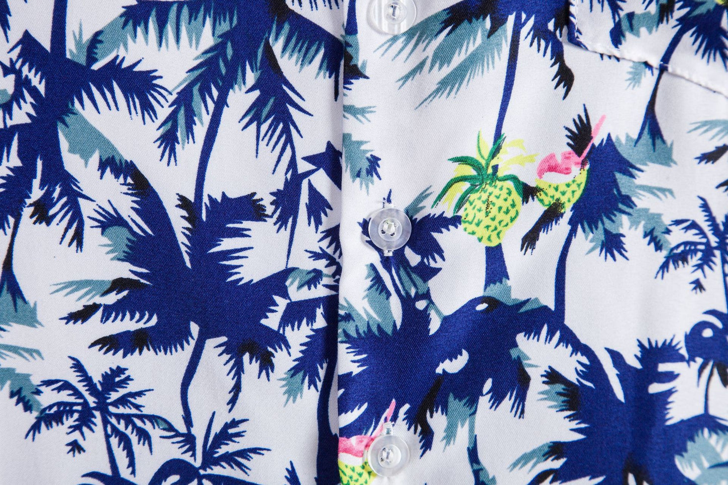 Men's Short Sleeve Shirt with Tropical Palm and Pineapple Print Ivyshape