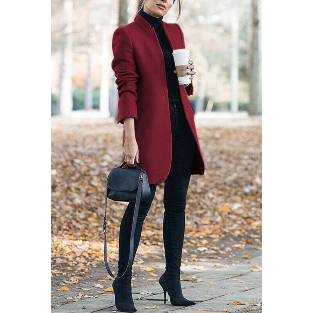 Ivyshape | Women's Buttonless Elegant Coat Oval Edge