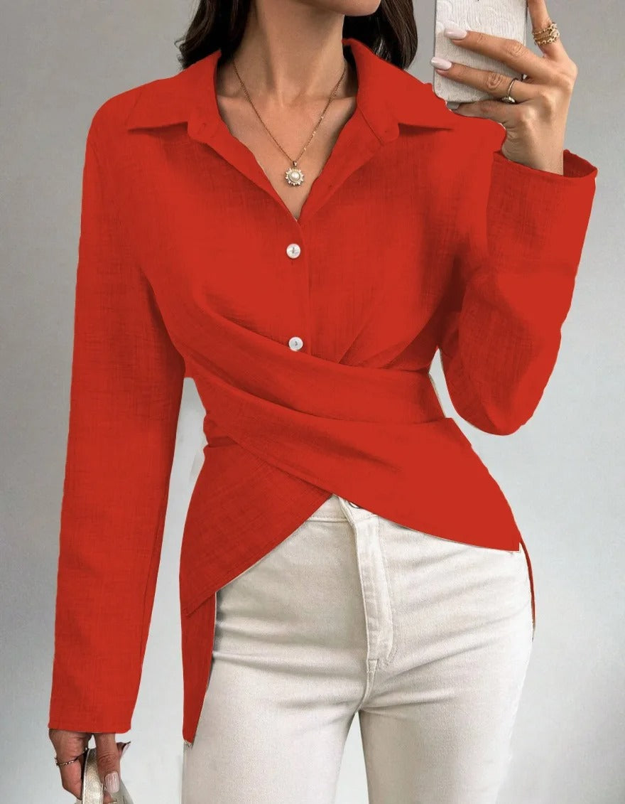 Elegant Cross-Top Long-Sleeve Shirt for Women