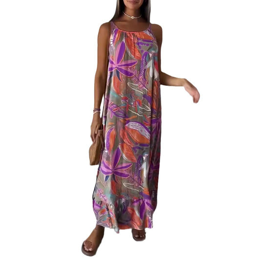 Ivyshape | Strap Printed Long Dress for Women