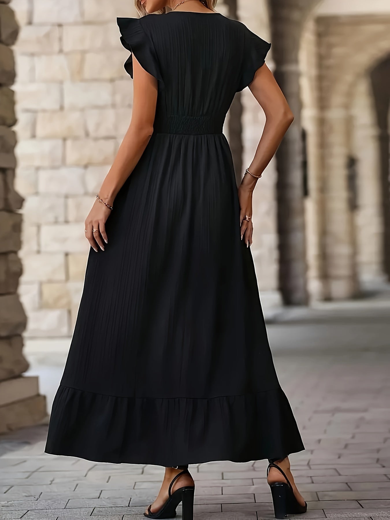 Ivyshape | Elegant V neck dress with High Waist and Ruffle Sleeves
