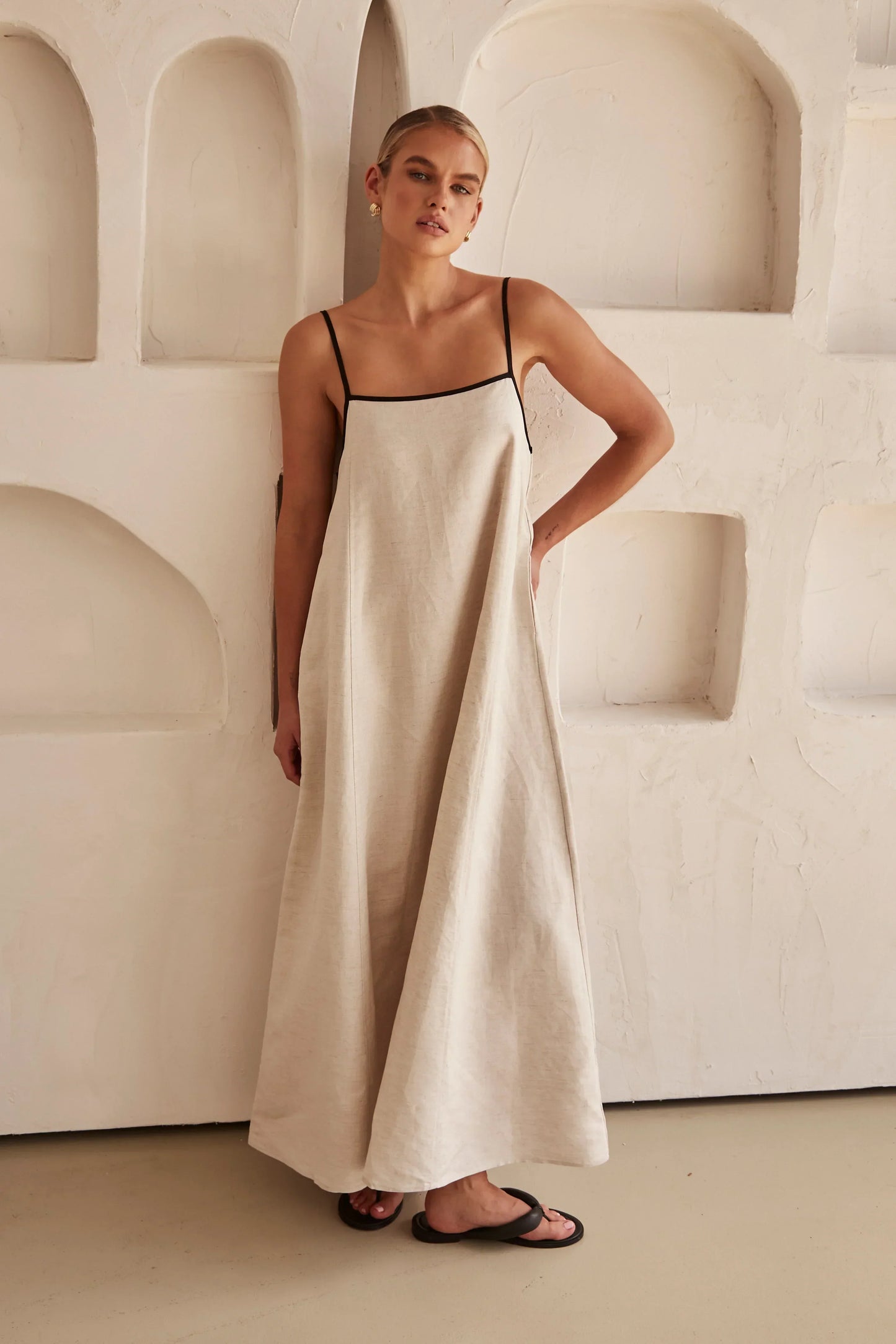 Ivyshape | Women's Linen Maxi Dress Plain