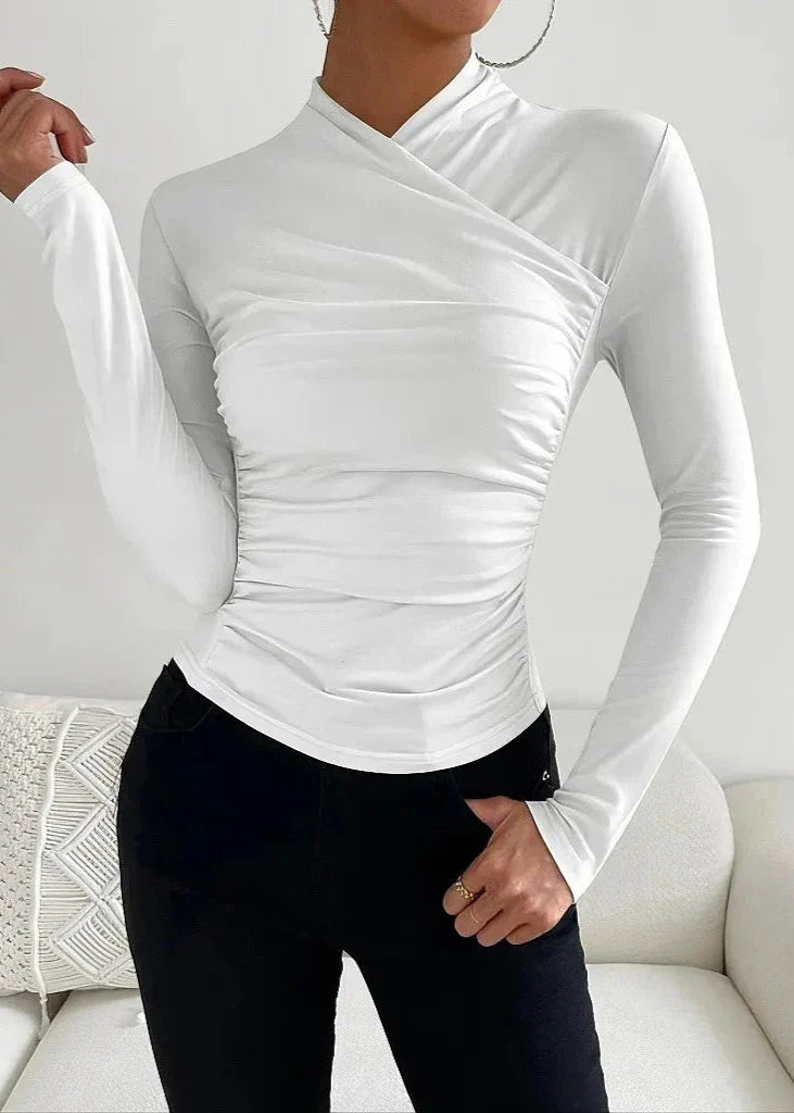 Ivyshape | Pleated Long Sleeve Top