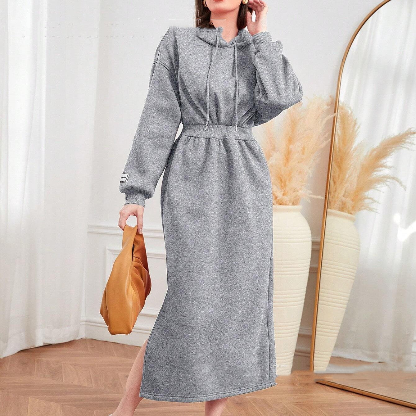 Ivyshape | Slit Drawstring Mid-Length Sweater Dress