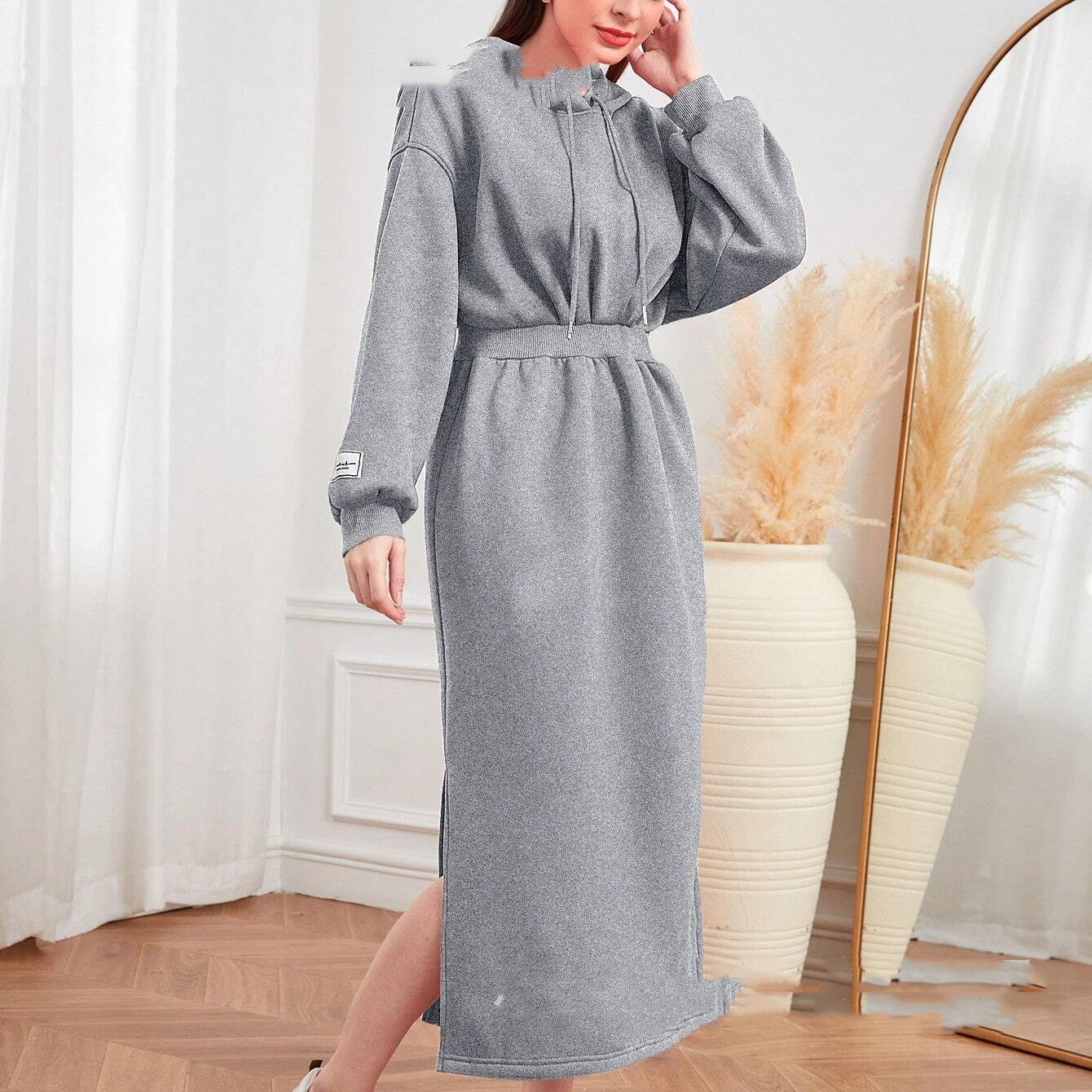 Ivyshape | Slit Drawstring Mid-Length Sweater Dress