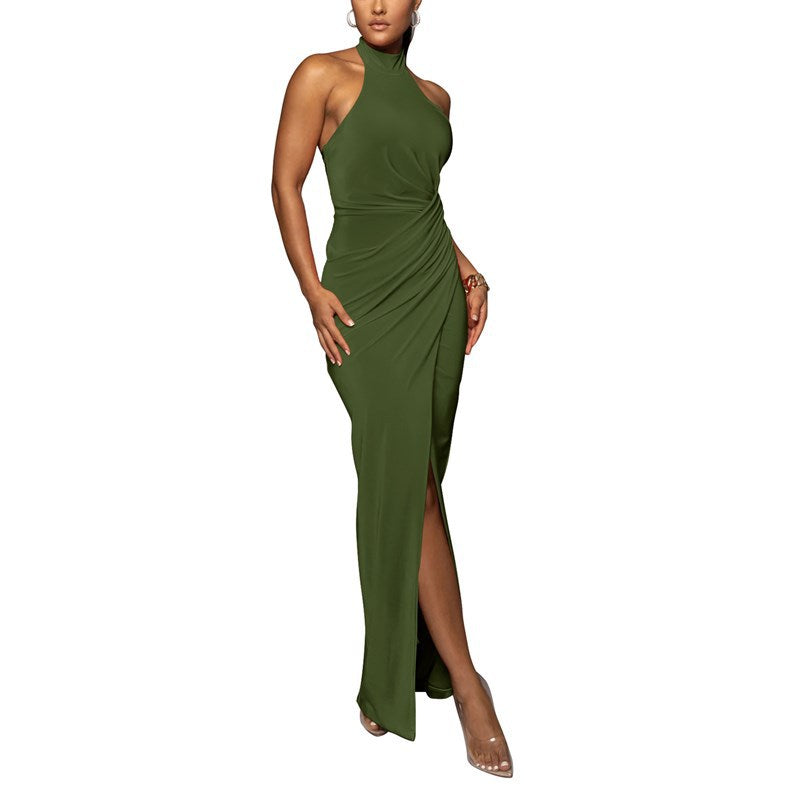 Ivyshape | Slit Formal Dress Long Dress Pleated Sleeveless