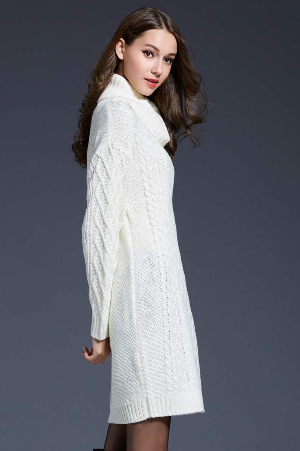 Ivyshape | Knit Cowl Neck Dropped Shoulder Sweater Dress