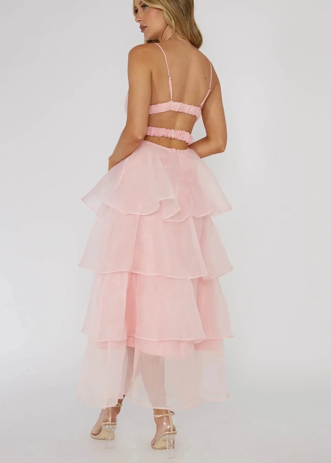 Ivyshape | Tiered Organza V-Neck Dress