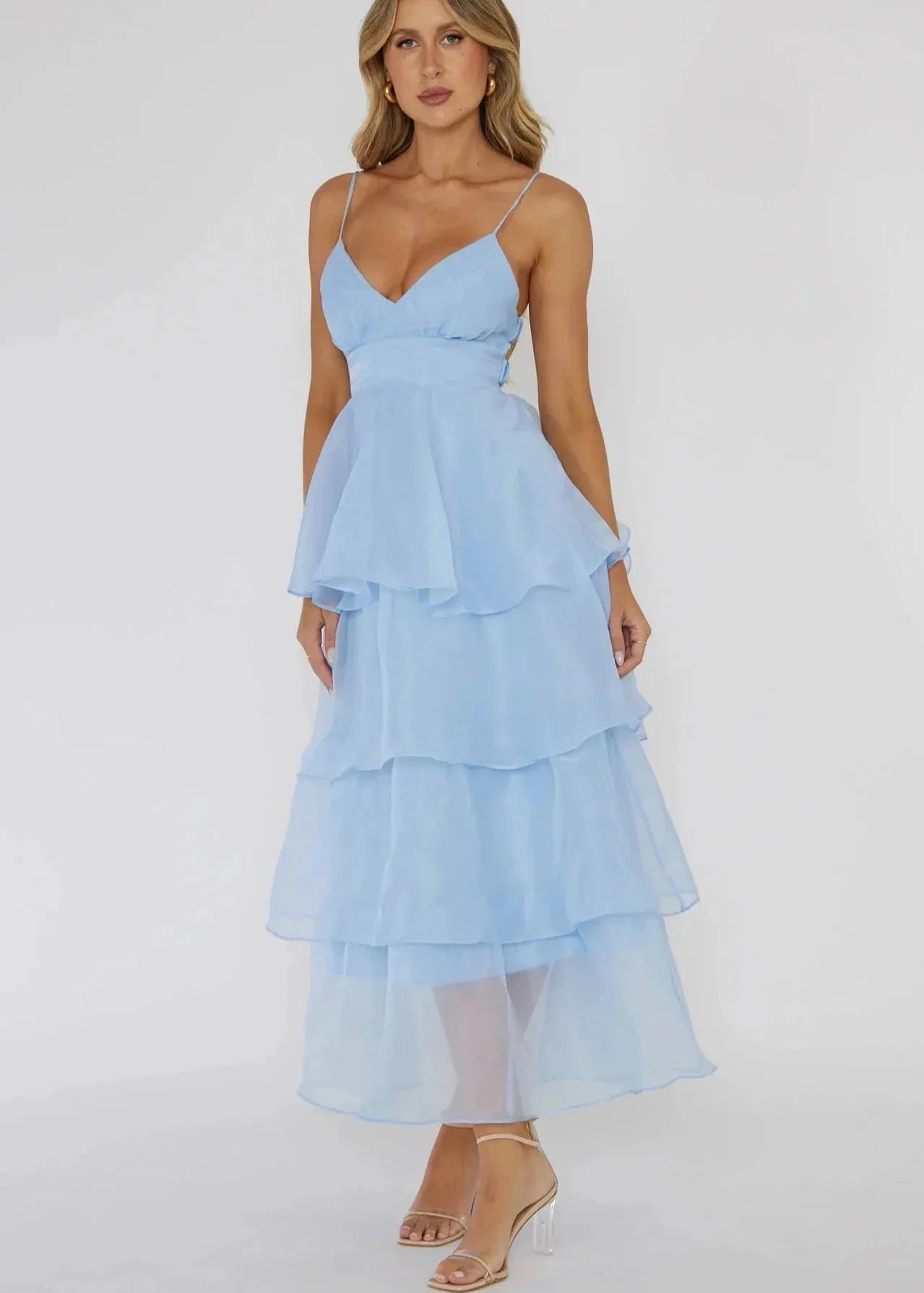 Ivyshape | Tiered Organza V-Neck Dress