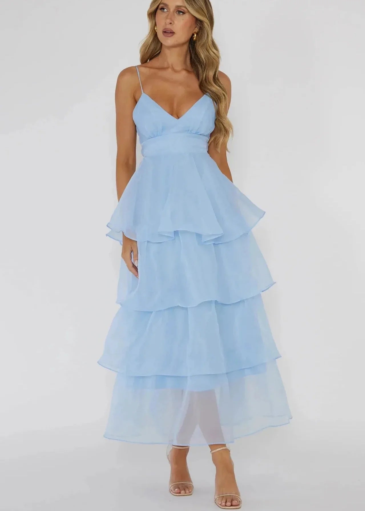 Ivyshape | Tiered Organza V-Neck Dress