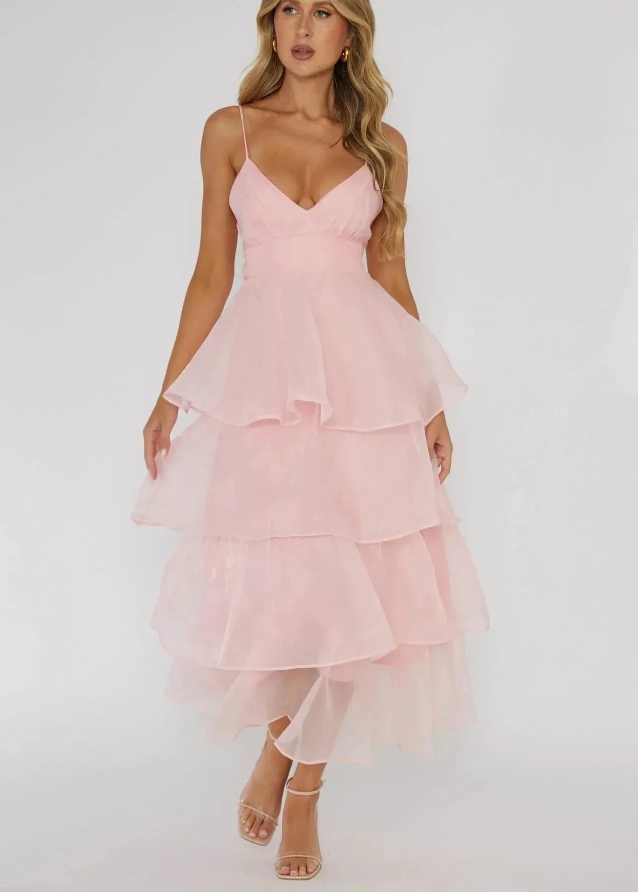 Ivyshape | Tiered Organza V-Neck Dress