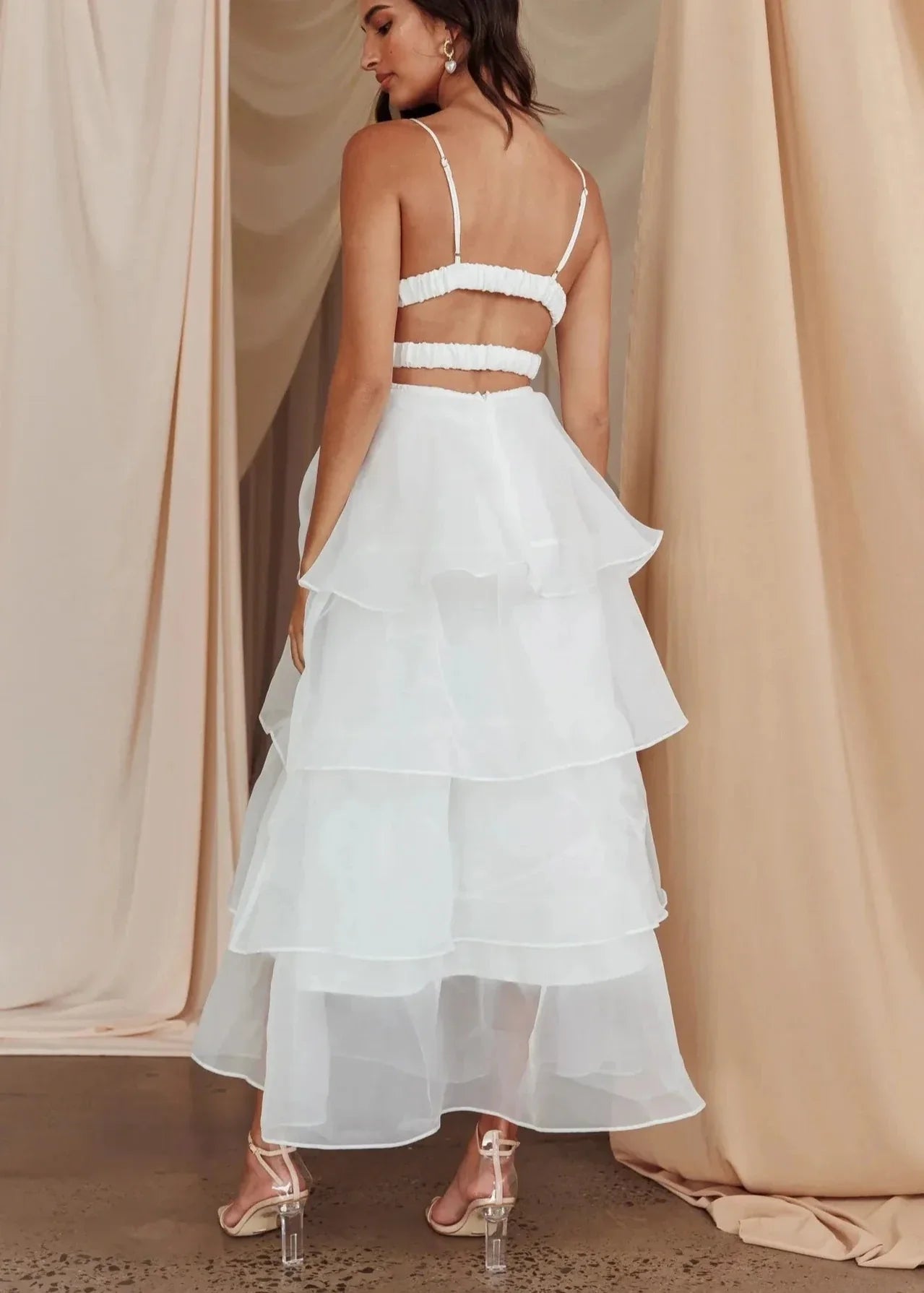 Ivyshape | Tiered Organza V-Neck Dress