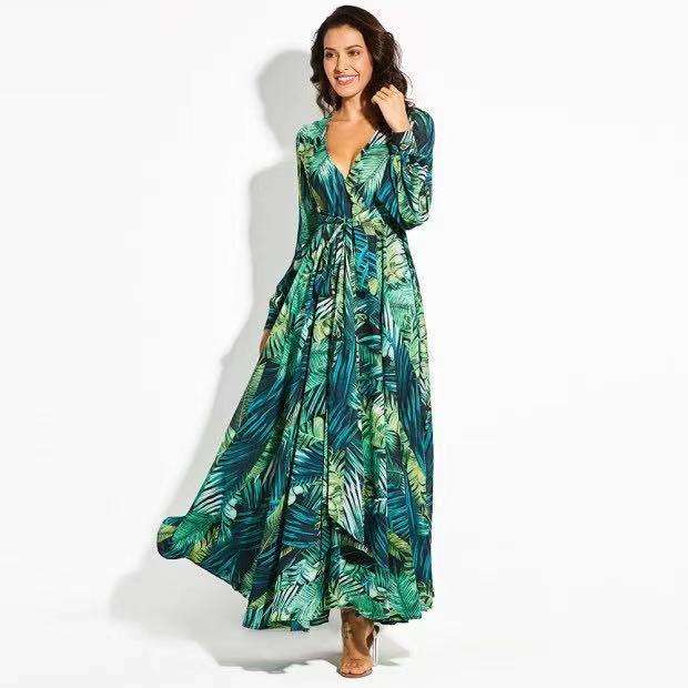 Ivyshape | Floral V-Neck Long Sleeve Maxi Dress