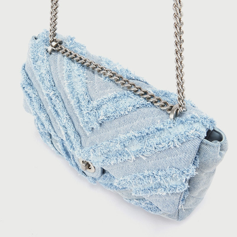 Ivyshape | Stylish Light Blue Denim Shoulder Bag for Women