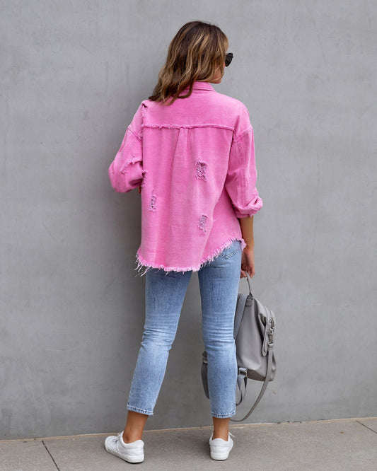 Ivyshape | Ripped Shirt Jacket Women Autumn and Spring Casual Tops Women's Clothing