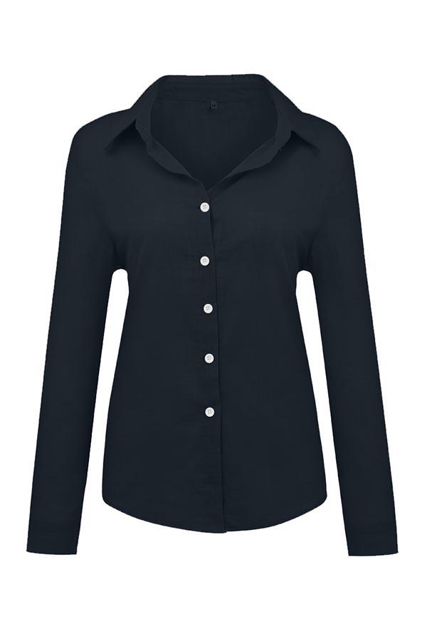 Solid Button Shirt Collar Blouse