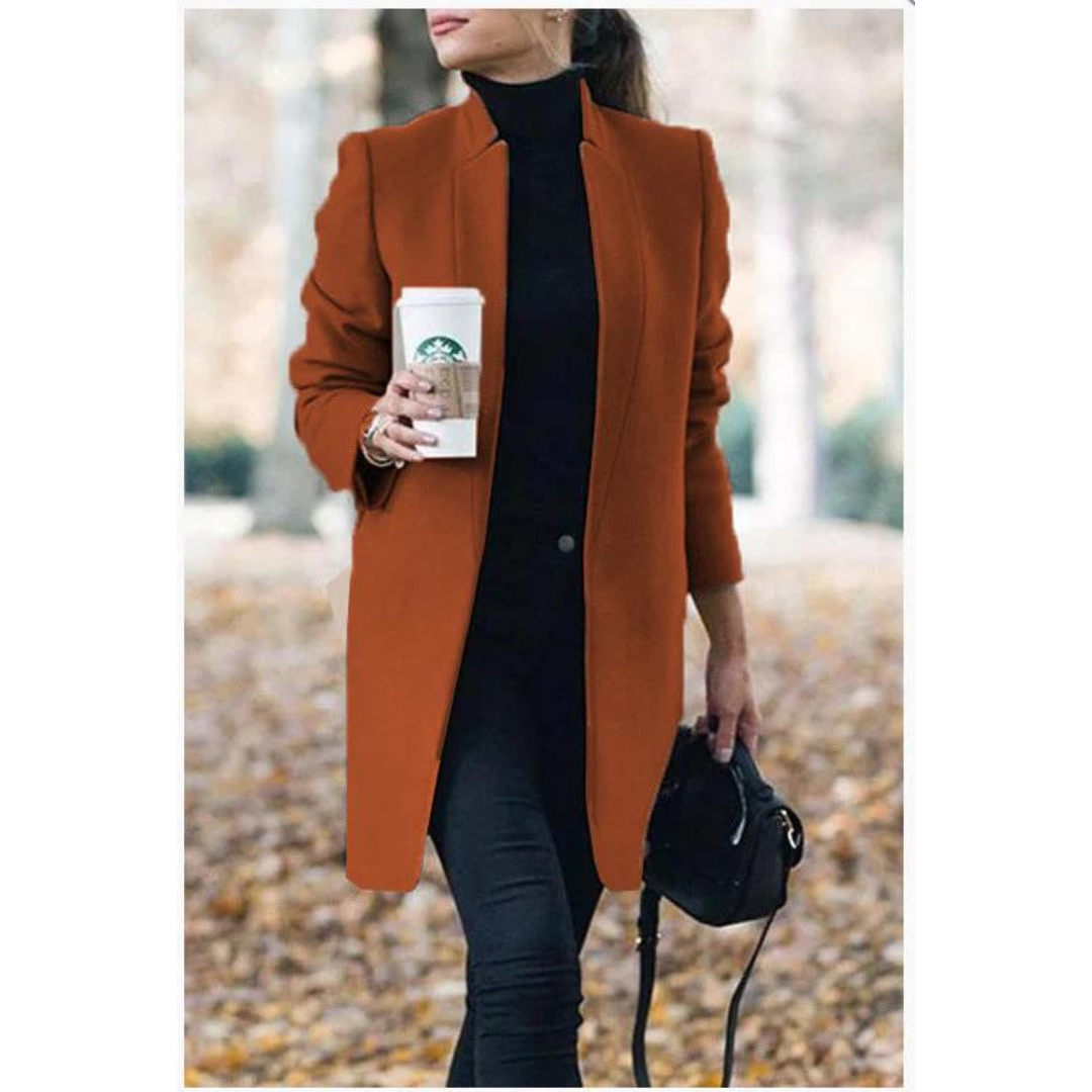 Ivyshape | Women's Buttonless Elegant Coat Oval Edge