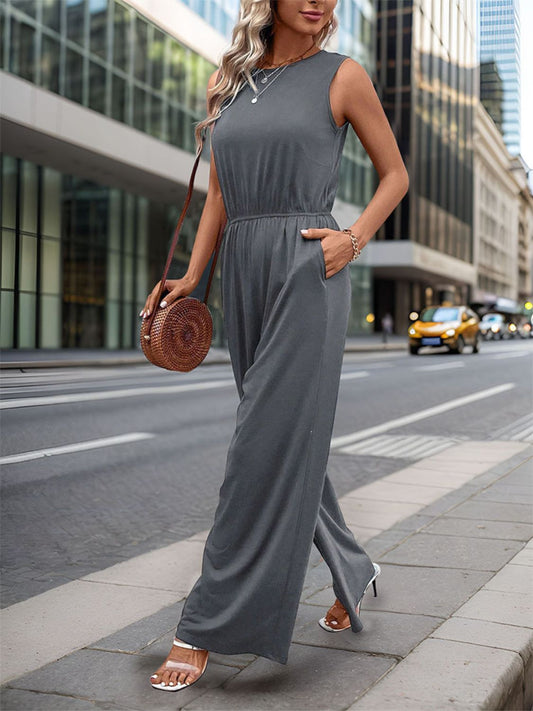 Ivyshape | Round Neck Wide Leg Jumpsuit