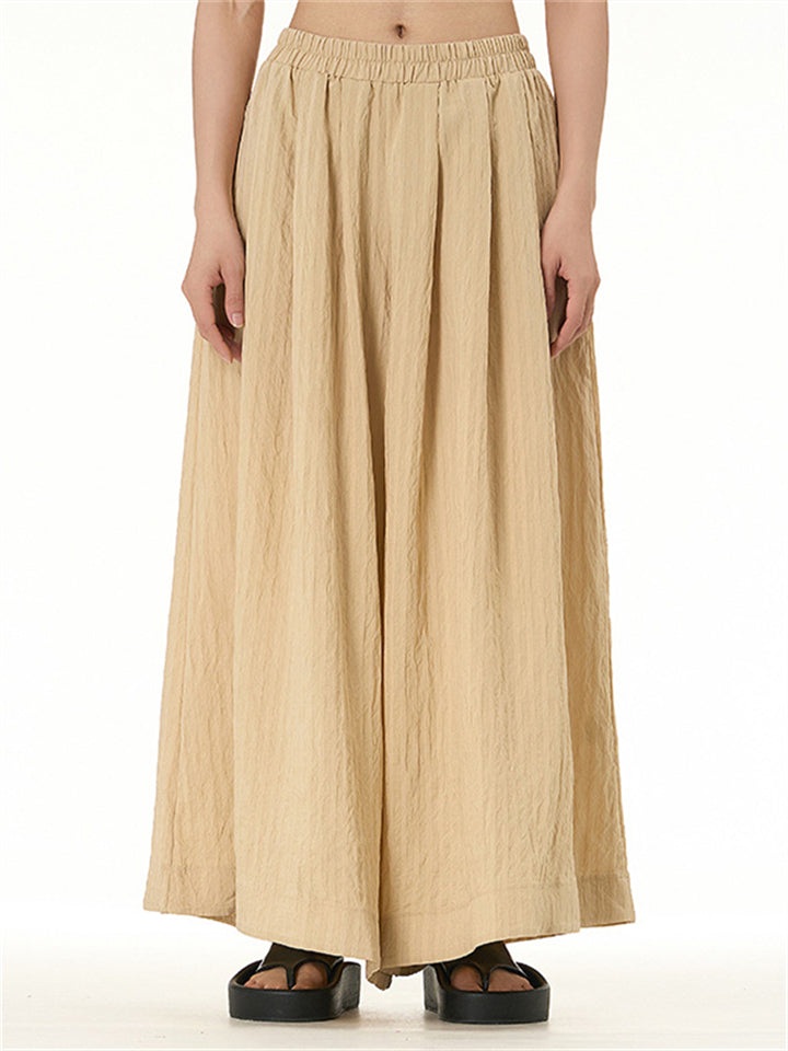 Female Loose-fitting Solid Color Elastic Waist Pants