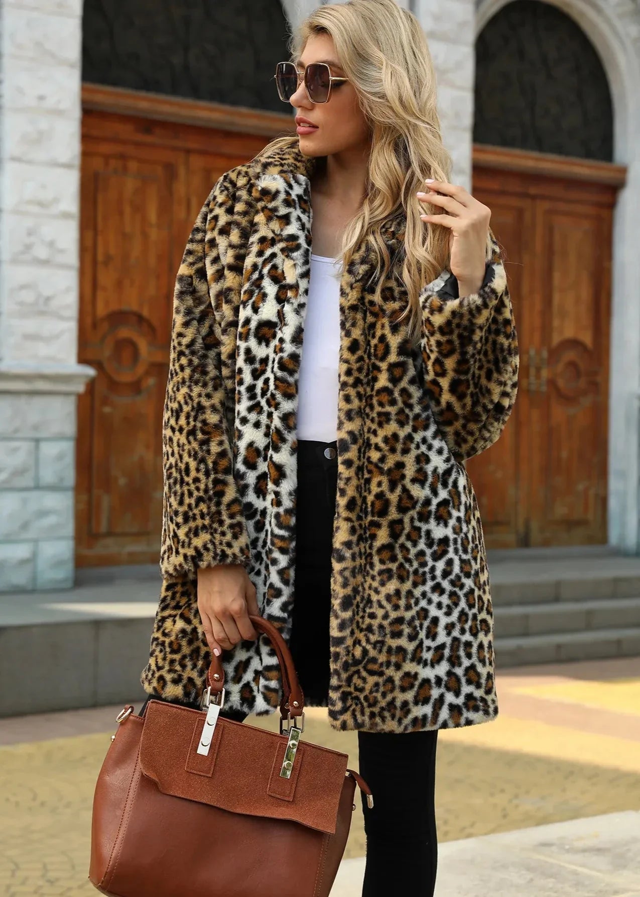 Ivyshape | Print Faux Fur Coat for Autumn/Winter