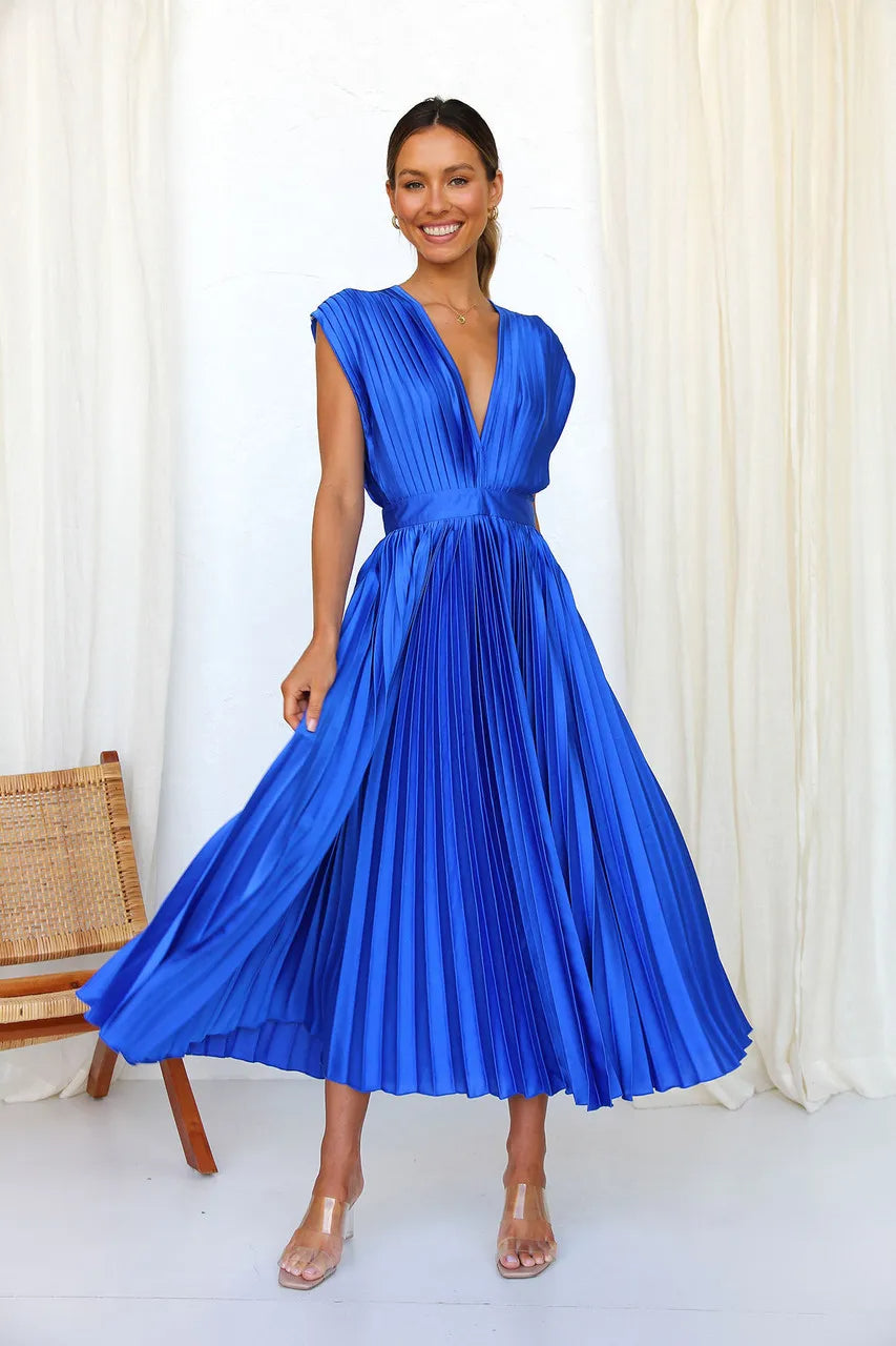 Ivyshape | Pleated Plunge Midi Dress